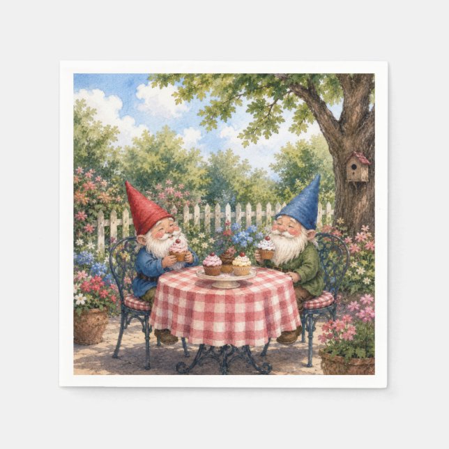 Gartenzwerge, die Cupcakes essen Serviette (Vorderseite)