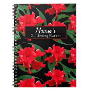 Gärtner Hibiskus Monstera Muster Schwarz Rot Notizblock