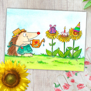 Gärtner-Igel und Sonnenblumen-Geburtstagskarte Postkarte