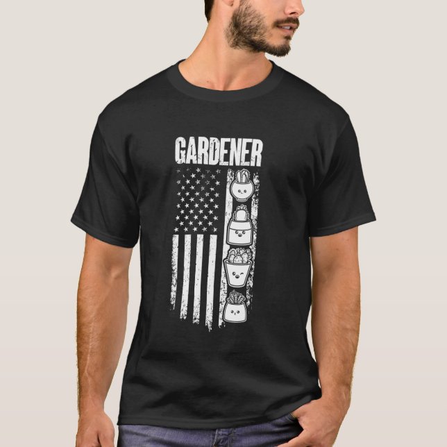 Gärtner US Flag Landschaftsgärtner Hobbygärtner T-Shirt (Vorderseite)