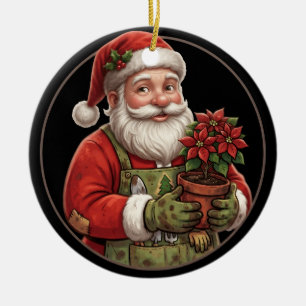 Gärtner Weihnachtsmann Poinsettie Weihnachtsbaumsc Keramik Ornament