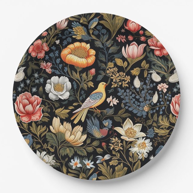 Gärtnergelbe Vogel und Blume Vintag Pappteller (Vorderseite)