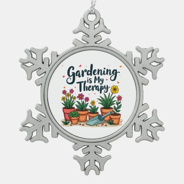Gärtnern ist meine therapeutische Gärtnergärtnerei Schneeflocken Zinn-Ornament (Vorderseite)