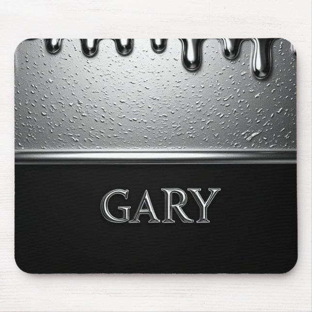 Gary Chrome Namensschild mit flüssigen Metalltropf Mousepad (Vorne)