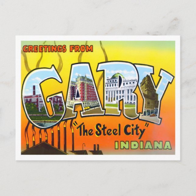 Gary, Indiana Vintag Big Letters Postcard Postkarte (Vorderseite)