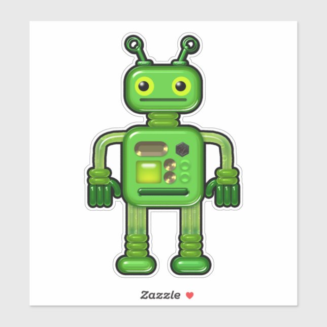 Gary the Green Robot Whimsical Cute Aufkleber (Blatt)