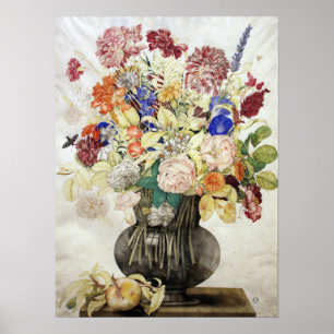 Garzoni - Nelken, Blumen auf Stein mit geneigtem P Poster