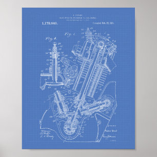 Gas Motor Valve 1916 Patentart Blueprint Poster