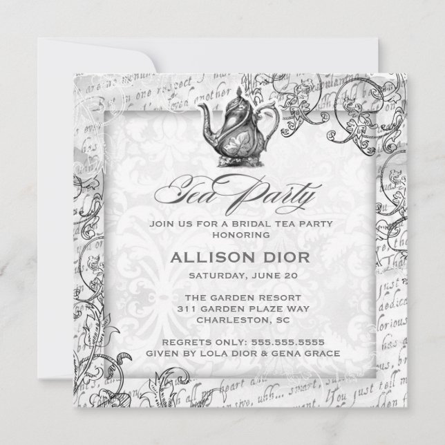 GASCHROMATOGRAPHIE weißes Tee-Party Vintag Einladung (Vorderseite)