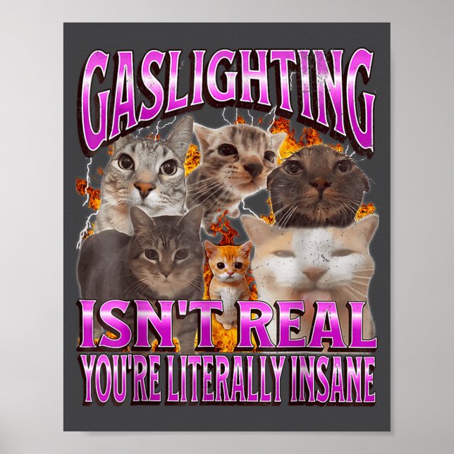 Gaslighting Isn't Real Funny Cat Meme Bootleg Grap Poster (Vorne)