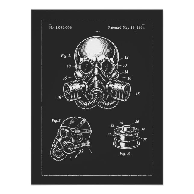 Gasmask Blueprint Illustration Poster (Vorderseite)