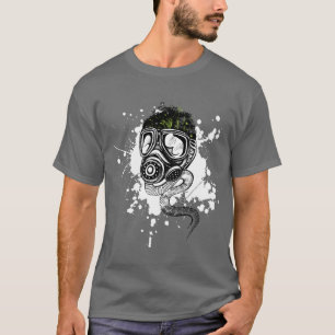 Gasmask u. Natur auf Grau T-Shirt