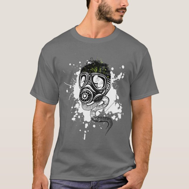 Gasmask u. Natur auf Grau T-Shirt (Vorderseite)