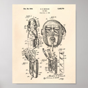 Gasmaske 1944 Patent Art Old Peper Poster
