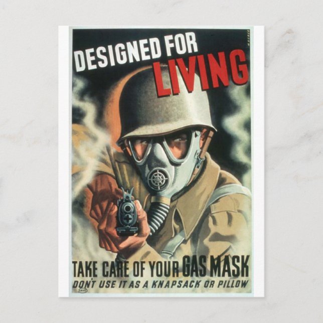 Gasmaske Postkarte (Vorderseite)