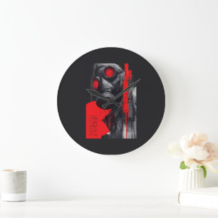 Gasmaske Trash Polka Rot Schwarz Wanduhr