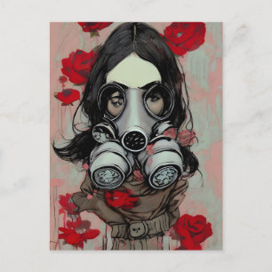 Gasmaske und Blume Postkarte