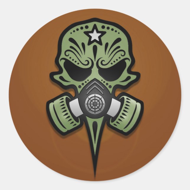 Gasmaske Zuckerschädel, grün Runder Aufkleber (Vorderseite)