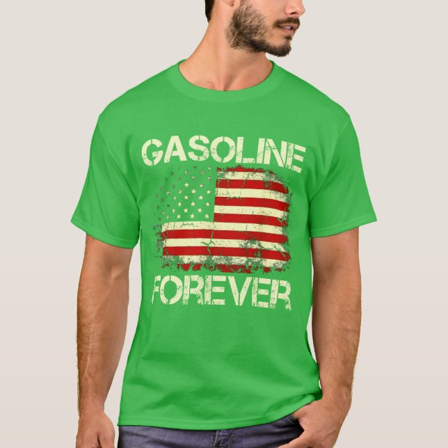 Gasoline Forever Funny Gas Cars Lover USA Flag gif T-Shirt (Vorderseite)