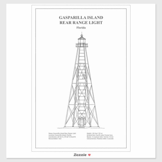 Gasparilla Island Rear Range Light - Florida - BD Aufkleber (Blatt)