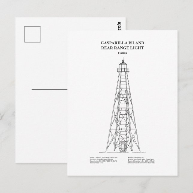 Gasparilla Island Rear Range Light - Florida - BD Postkarte (Vorne/Hinten)