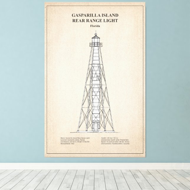 Gasparilla Island Rear Range Light - Florida - SBD Leinwanddruck (Insitu (Holzboden))