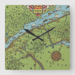 Gaspe Peninsula, Canada Map Quadratische Wanduhr