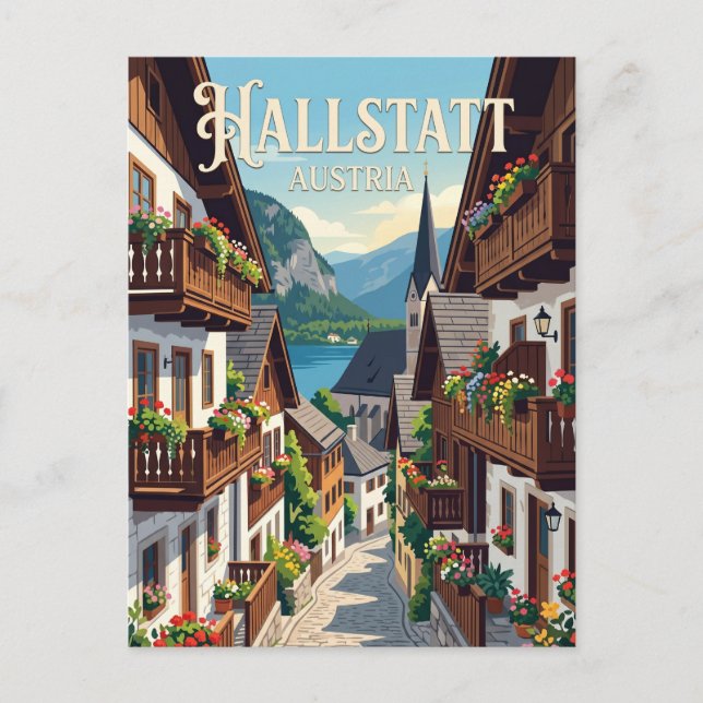Gasse in Hallstatt Österreich Postkarte (Vorderseite)