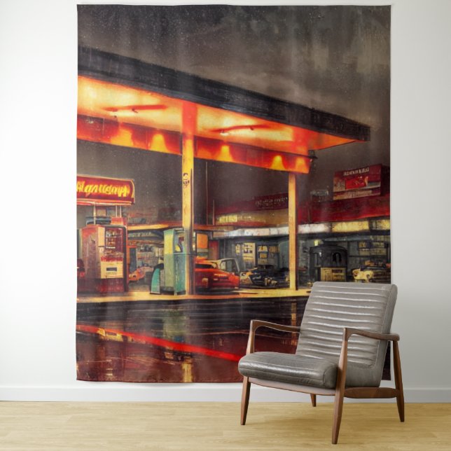 Gasstation in den 1950er Jahren einrichten Wandteppich (Beispiel)