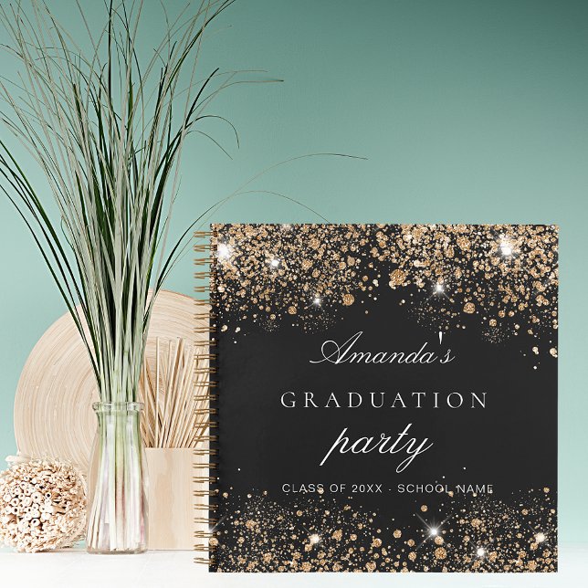 Gast Book Graduation Party Black Gold Glitzer Notizbuch (Von Creator hochgeladen)