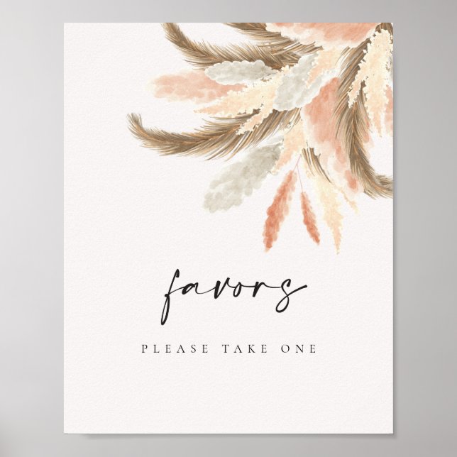 Gast Favors Sign Gold Pampas Grass Wedding C100 Poster (Vorne)