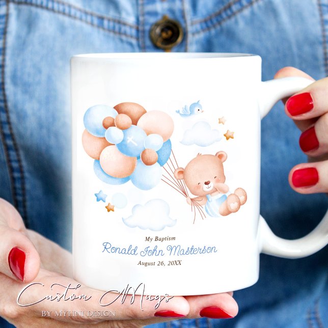 Gast Geschenk mit Watercolor Teddy für Boy Baptiss Kaffeetasse (Von Creator hochgeladen)