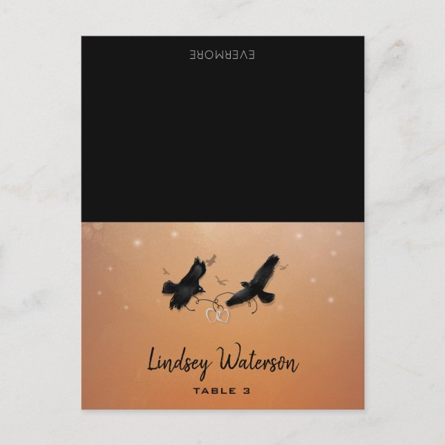 Gast Name gedruckte Table Card Ravens Halloween Postkarte (Vorderseite)