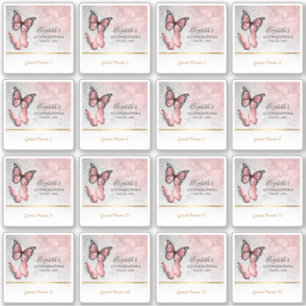 Gast Name Gefallen Pink Rose Gold Butterfly Labels