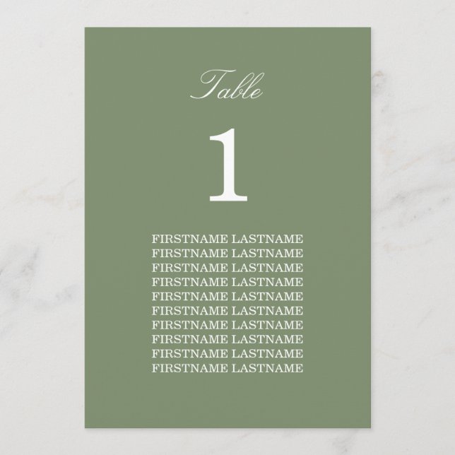 Gast-Namen Sage Green Table Card (Vorderseite)
