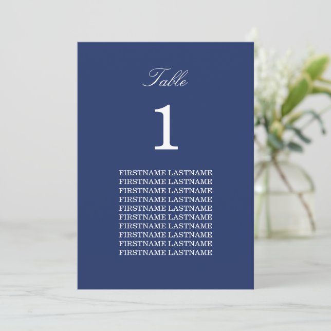 Gast Names Navy Blue Table Card (Stehend Vorderseite)