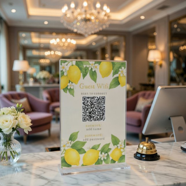 Gäst-WLAN-Schilder mit QR-Code, dekoriert mit Zitr Sockelschild (Von Creator hochgeladen)