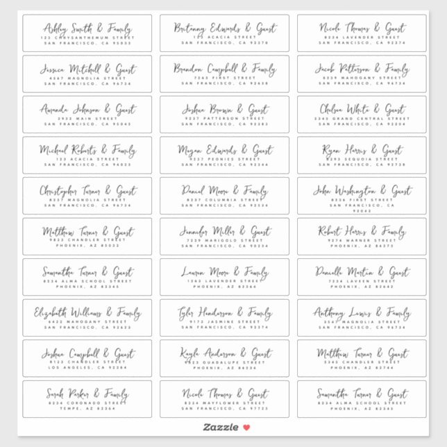 Gästebamen und Adresse Einfach Modernes Design Aufkleber (Blatt)