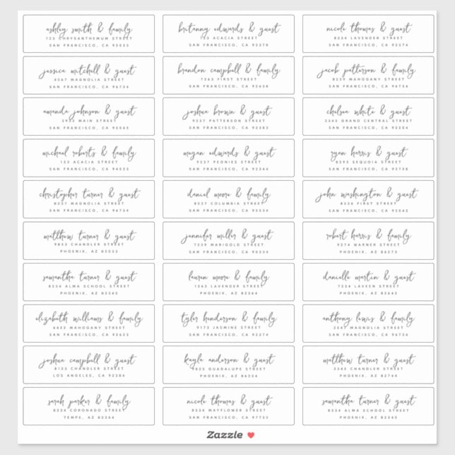 Gästebamen und Adresse Moderne, einfache Eleganz Aufkleber (Blatt)