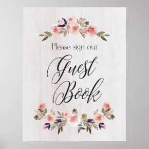 Gästebeschild - rustikales Blumenholz Poster