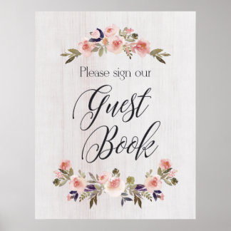 Gästebeschild - rustikales Blumenholz Poster