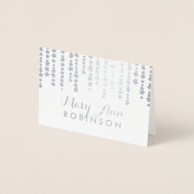 Gästebett-Platzkarte Silver "Under the Stars" Folienkarte (Vorderseite)