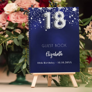 Gästebuch 18. Geburtstag navy blauen Silberstars Notizbuch