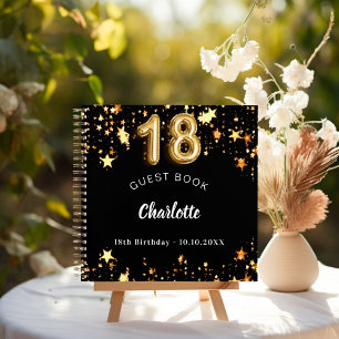Gästebuch 18. Geburtstag schwarze goldene Sterne Notizbuch