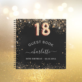 Gästebuch 18. Geburtstag schwarzer Goldname Glitze Notizbuch