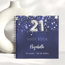 Gästebuch 21. Geburtstag navy blauen Sterne