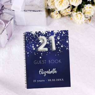 Gästebuch 21. Geburtstag navy blauen Sterne Notizbuch