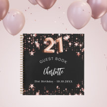 Gästebuch 21. Geburtstag schwarze Rose Goldstars