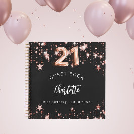 Gästebuch 21. Geburtstag schwarze Rose Goldstars Notizbuch