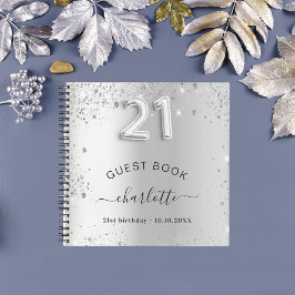 Gästebuch 21. Geburtstag Silberner Glitzer Name gl Notizbuch
